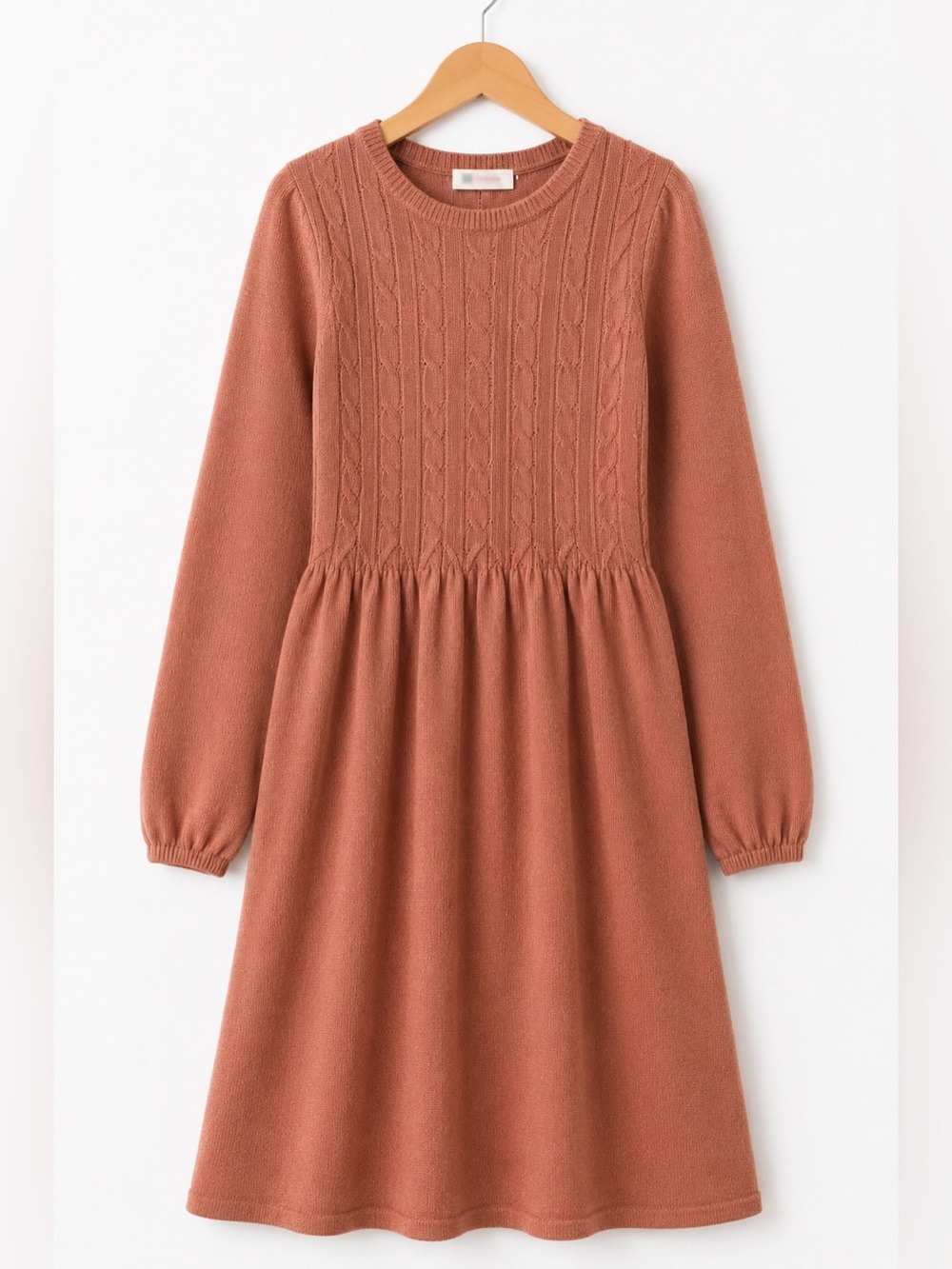 H&M Girls Textured Knit Sweater Dress Rose Brown 6X/7 Long Sleeve